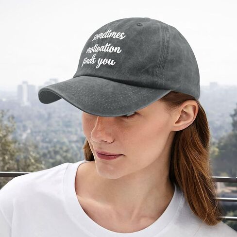 Sometimes Motivation Finds You Sun hat USA Cowboy hat Funny Hats Gifts for Dad Baseball Hat Light Grey in Saudi Arabia