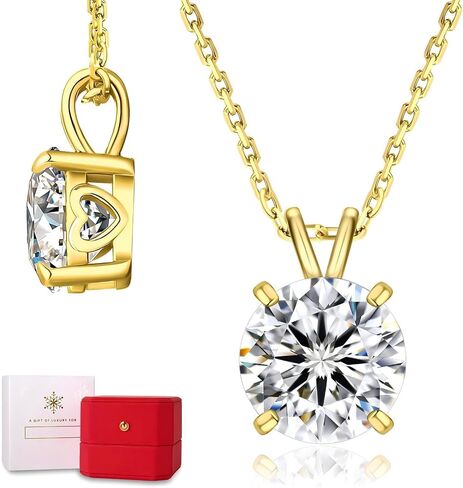 KRKC&CO Moissanite Necklace for Women, Sterling Silver Lab Created Solitaire Diamond Pendant for Her, 4-Prong, GRA Certificate, Gift for Anniversary, Birthday, Wedding - to Wife, Mom, 0.5/1/2/3/4CT White Gold Plated Silver Jewelry in Kuwait