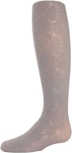 Girls Shiny Floral Vine Tights 6-8 / Light Gray in Saudi Arabia