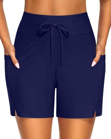 Women Swim Board Shorts - 5" High Waisted Bathing Suit Shorts with Pockets Tummy Control Swimsuit Bottom 2025 Boyshorts in Saudi Arabia