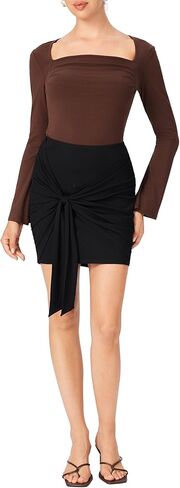 CIDER Ribbed Knit Mini Fit Skirt Tie Front Date Night Party Clubwear in Saudi Arabia