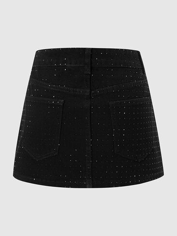 Women's Rhinestone Denim Mini Skirt Y2k Glitter Bodycon Party Club Jean Skirts Night Out Outfit in Saudi Arabia
