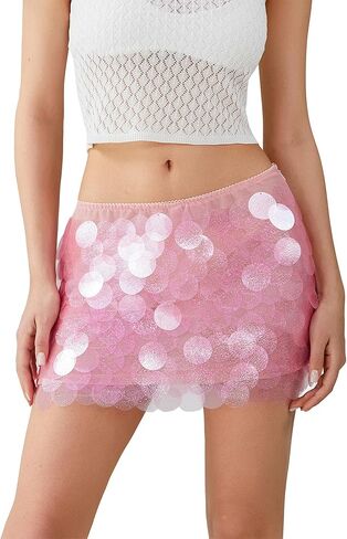 المرأة الترتر تنورة صغيرة منخفضة الخصر الجانب سبليت التعادل حتى Bodycon التنانير نادي الحفلات Y2K بريق تنّورة مجسّمة in Kuwait