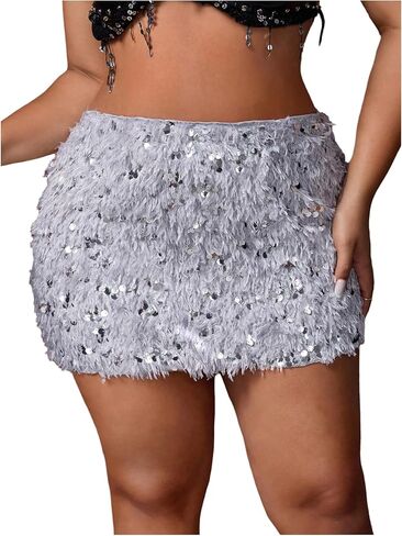 تنورة نسائية صغيرة بمقاس كبير من MakeMeChic Y2K، تنورة خريفية من الفرو اللامع بالترتر اللامع، ملابس الحفلات in Kuwait