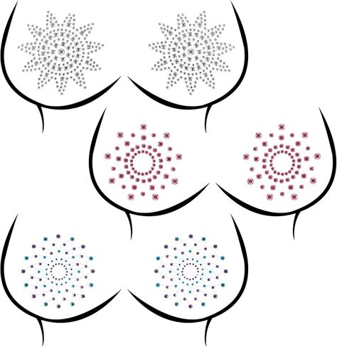 6 Pcs Rhinestone Pasties Crystal Glitter Pasties Nipple Covers Sexy Breast Covers Nipple Stickers(Silver Pink Blue Purple) in Saudi Arabia