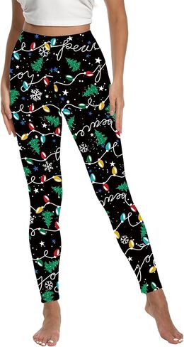 سراويل ضيقة خفيفة لعيد الميلاد للنساء والفتيات سراويل يوجا مطبوعة لعيد الميلاد سانتا هوليداي لباس ضيق مقاس كبير in Kuwait