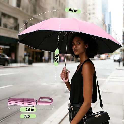مظلة بمقبض بحلقة تسلق مقاس 46/54 بوصة من MRTLLOA، مقاومة للرياح لأشعة الشمس والأشعة فوق البنفسجية والمطر مع شريط عاكس، قابلة للطي مدمجة للسفر/السيارة/حقيبة الظهر in Kuwait