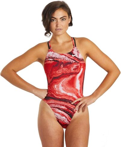 بدلة سباحة نسائية من Nike HydraStrong Crystal Wave Spiderback قطعة واحدة، أحمر جامعي، 26 in Kuwait