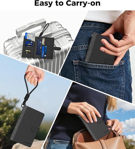 حامل جواز سفر للسفر مع جهاز Find My Tracker، حماية RFID، غطاء جواز سفر جلدي أساسي للسفر ومحفظة للرجال والنساء، حامل 5 بطاقات، فتحات SIM/SD، شحن لاسلكي (أسود) in Kuwait