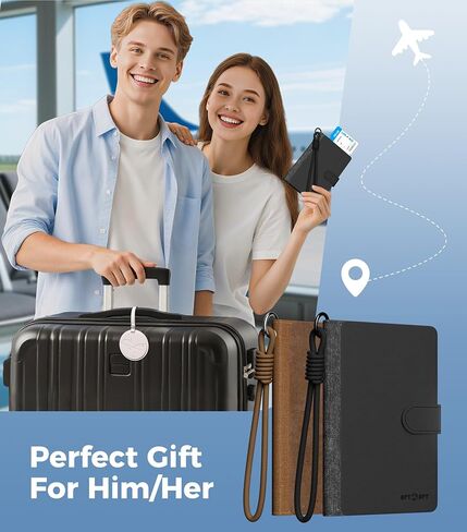 حامل جواز سفر للسفر مع جهاز Find My Tracker، حماية RFID، غطاء جواز سفر جلدي أساسي للسفر ومحفظة للرجال والنساء، حامل 5 بطاقات، فتحات SIM/SD، شحن لاسلكي (أسود) in Kuwait