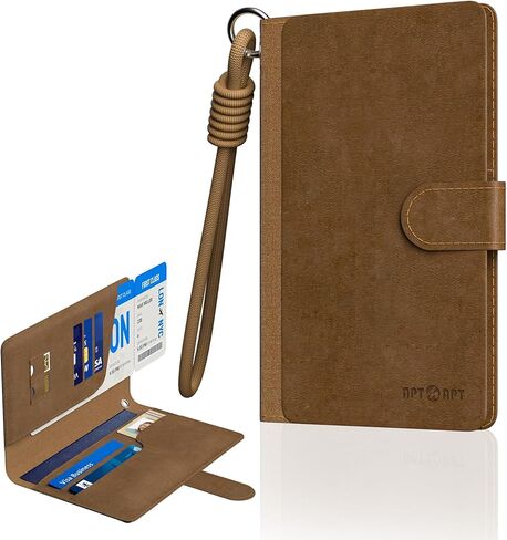 حامل جواز سفر للسفر مع جهاز Find My Tracker، حماية RFID، غطاء جواز سفر جلدي أساسي للسفر ومحفظة للرجال والنساء، حامل 5 بطاقات، فتحات SIM/SD، شحن لاسلكي (أسود) in Kuwait