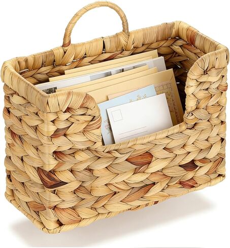 Hanging Magazine Basket, Woven Wall Magazine Holder Organizer with Handle for Mail, Files, Books - Water Hyacinth Farmhouse Storage Rack for Bathroom, Kitchen, Office in Saudi Arabia