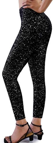 Black Sparkly Leggings for Women, High Waisted Sparkle Pants, Stretch Glitter Party Legging for Club Holiday Night Out in Saudi Arabia