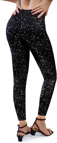 Black Sparkly Leggings for Women, High Waisted Sparkle Pants, Stretch Glitter Party Legging for Club Holiday Night Out in Saudi Arabia