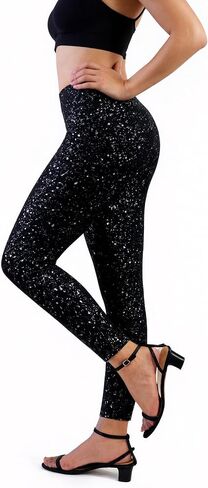 Black Sparkly Leggings for Women, High Waisted Sparkle Pants, Stretch Glitter Party Legging for Club Holiday Night Out in Saudi Arabia