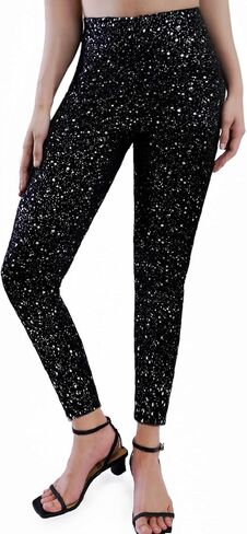 Black Sparkly Leggings for Women, High Waisted Sparkle Pants, Stretch Glitter Party Legging for Club Holiday Night Out in Saudi Arabia
