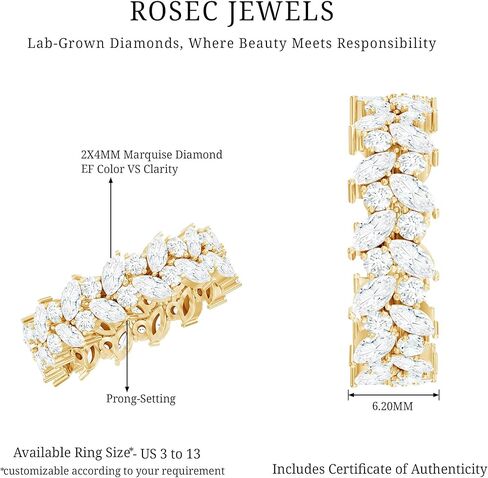 خاتم زفاف معتمد من Lab Grown Diamond، جودة EF-VS، خاتم الخلود من تصميم Marquise Diamond - هدية فريدة للنساء in Saudi Arabia