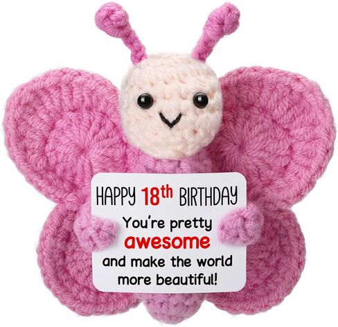 18th Birthday Gifts for Girls, Mini Crochet Pink Butterfly Plush for 18th Birthday Decorations, Happy 18 Year Old Girl Gift Ideas in Saudi Arabia