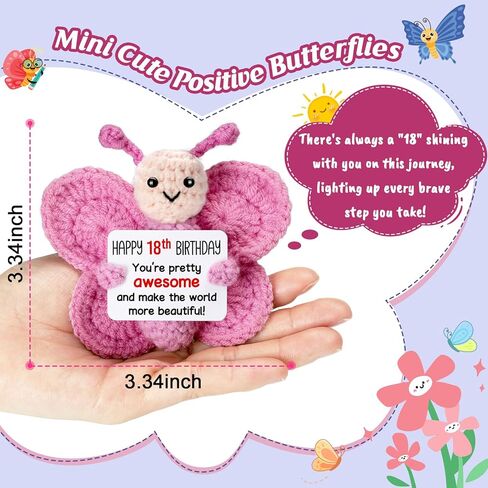 18th Birthday Gifts for Girls, Mini Crochet Pink Butterfly Plush for 18th Birthday Decorations, Happy 18 Year Old Girl Gift Ideas in Saudi Arabia