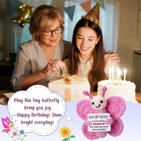 18th Birthday Gifts for Girls, Mini Crochet Pink Butterfly Plush for 18th Birthday Decorations, Happy 18 Year Old Girl Gift Ideas in Saudi Arabia