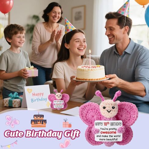 18th Birthday Gifts for Girls, Mini Crochet Pink Butterfly Plush for 18th Birthday Decorations, Happy 18 Year Old Girl Gift Ideas in Saudi Arabia