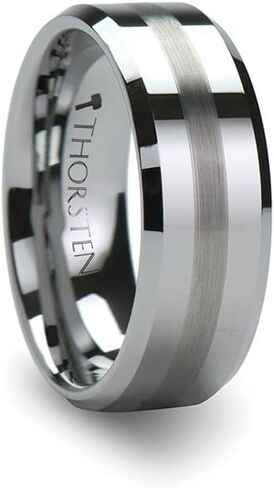 GRENOBLE Flat Beveled Tungsten Wedding Band With Brushed Stripe – 6mm & 8mm in Saudi Arabia
