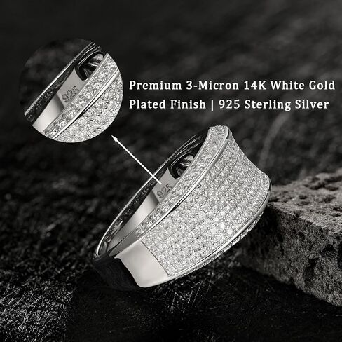 Mens Moissanite Wedding Band 925 Sterling Silver 2ct D Color VVS1 Clarity 217 Round Cut Lab Created Stone Promise Ring Engagement Band Gift for Him Size 7-14 in Saudi Arabia