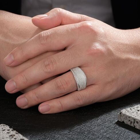 Mens Moissanite Wedding Band 925 Sterling Silver 2ct D Color VVS1 Clarity 217 Round Cut Lab Created Stone Promise Ring Engagement Band Gift for Him Size 7-14 in Saudi Arabia