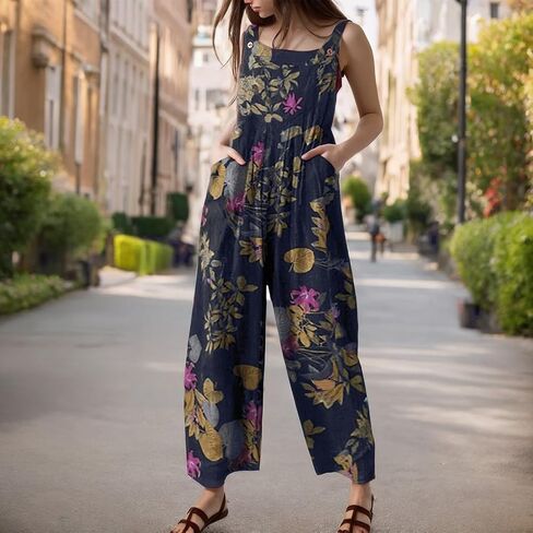 Overalls for Women Casual Loose Summer Jumpsuits Rompers Boho Floral Wide Leg Jumpsuits with Pockets Trendy Outfits in Saudi Arabia
