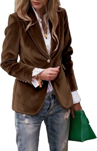 Velvet Blazer for Women, Elegant Slim Fit Single Button Faux Pocket Suit Jacket in Saudi Arabia