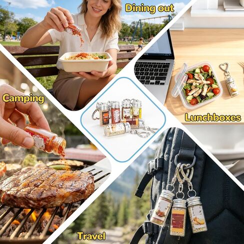 مجموعة زجاجات توابل صغيرة من FANTOVO، 6 قطع من مرطبانات التوابل الفارغة مع مسارات صغيرة وملصقات DIY من 30 نمطًا، حاملات سلسلة مفاتيح محكمة الغلق أثناء التنقل للسفر وفي الهواء الطلق وصناديق الغداء والتخييم، إجمالي 6+2+4. in Kuwait