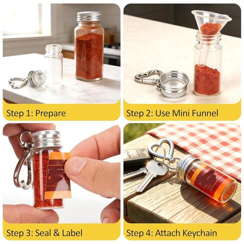 مجموعة زجاجات توابل صغيرة من FANTOVO، 6 قطع من مرطبانات التوابل الفارغة مع مسارات صغيرة وملصقات DIY من 30 نمطًا، حاملات سلسلة مفاتيح محكمة الغلق أثناء التنقل للسفر وفي الهواء الطلق وصناديق الغداء والتخييم، إجمالي 6+2+4. in Kuwait