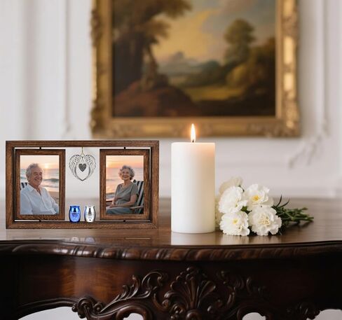 Double Urns for Ashes with Rotating Photo Frame - Companion Memorial Dual Mini Urn Set for Two Adults - Holds Two 6" Photos - Small Keepsake Urns for Mom & Dad in Saudi Arabia