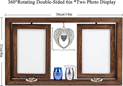 Double Urns for Ashes with Rotating Photo Frame - Companion Memorial Dual Mini Urn Set for Two Adults - Holds Two 6" Photos - Small Keepsake Urns for Mom & Dad in Saudi Arabia