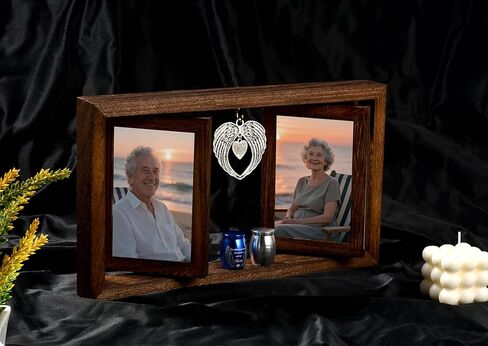 Double Urns for Ashes with Rotating Photo Frame - Companion Memorial Dual Mini Urn Set for Two Adults - Holds Two 6" Photos - Small Keepsake Urns for Mom & Dad in Saudi Arabia