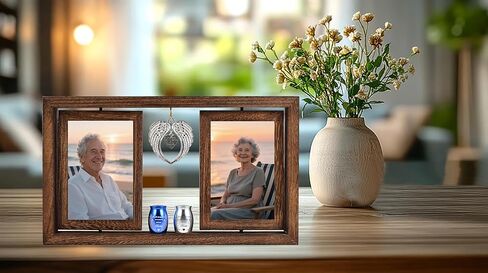 Double Urns for Ashes with Rotating Photo Frame - Companion Memorial Dual Mini Urn Set for Two Adults - Holds Two 6" Photos - Small Keepsake Urns for Mom & Dad in Saudi Arabia