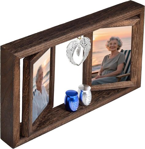 Double Urns for Ashes with Rotating Photo Frame - Companion Memorial Dual Mini Urn Set for Two Adults - Holds Two 6" Photos - Small Keepsake Urns for Mom & Dad in Saudi Arabia