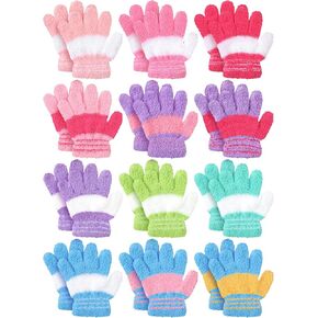 Geyoga 12 Pairs Winter Gloves Kids Knit Full Finger Fluffy Toddler Gloves Warm Stretchy Mittens for Boys Girls 1-11 Years in Saudi Arabia