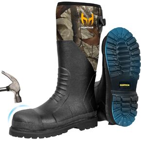 Rubber Work Boots, Puncture-Proof with Steel Toe & Shank, Lightweight Waterproof Anti Slip EVA Outsole Hunting Boots for Men, 6mm Neoprene for Construction, Manufacturing or Farming(Size 6-14) in Kuwait