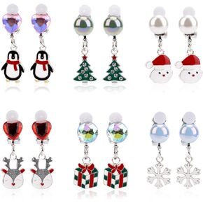 6 Pairs Christmas Clip On Earrings, Cute Holiday Earrings Set Snowflakes Bow Heart Bow Pearls Rhinestone Ball Ear Clips Christmas Jewelry for Women Gift in Kuwait