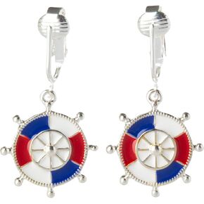 Aloha Earrings Non Pierced Silver Tone Clip On Ship Wheel Dangling Earrings in Saudi Arabia