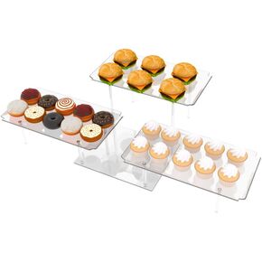 3 Pack Dessert Table Display Set, Clear Acrylic Dessert Stands Buffet Risers for Cupcakes Dessert Pastry Food Treat Tier Cookie Dessert Platter Serving Trays Stand for Wedding Birthday Party in Kuwait