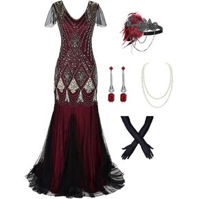 869A - Plus Size 1920s Vintage Fringed Gatsby Sequin Dimand Tassels Flapper Party Cocktail Dress with Accessories in Saudi Arabia