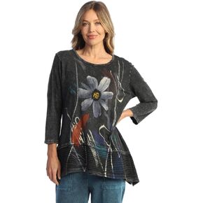 Jess & Jane Women's Free Fly Mineral Washed Cotton Wavy Contrast Asymmetric Tunic Top in Saudi Arabia