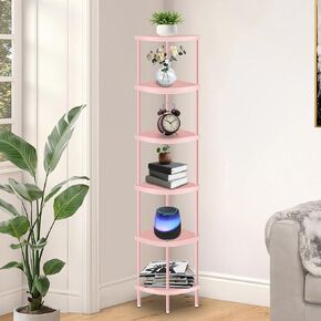5 Tier Corner Shelf Stand, Tall Display Rack Multipurpose Shelving Unit, Storage Home Decor Organizer Shelves for Bedroom Living Room, Black in Kuwait