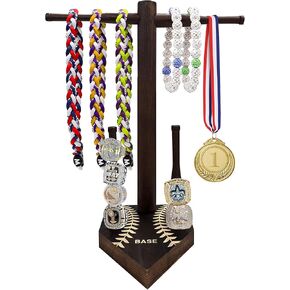 قلادة خشبية للبيسبول/الكرة اللينة وحامل حلقة البطولة - حامل عرض تذكارات رياضية، منظم مجوهرات، هدية للاعبين والمدربين والمروحة in Kuwait