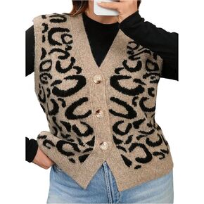 سترة نسائية من SOLY HUX مقاس كبير بأزرار سفلية على شكل جلد الفهد ورقبة على شكل حرف V بدون أكمام in Kuwait