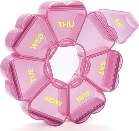 Pill Organizer Weekly - Cute Medicine Pill Organizer 7 Day, Large Daily Pill Box for Travel, SHIJOINYU Pill Dispenser Case 1 Time a Day for Medication/Supplement/Fish Oil (Pink) in Kuwait
