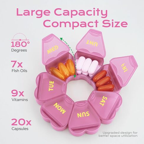 Pill Organizer Weekly - Cute Medicine Pill Organizer 7 Day, Large Daily Pill Box for Travel, SHIJOINYU Pill Dispenser Case 1 Time a Day for Medication/Supplement/Fish Oil (Pink) in Saudi Arabia
