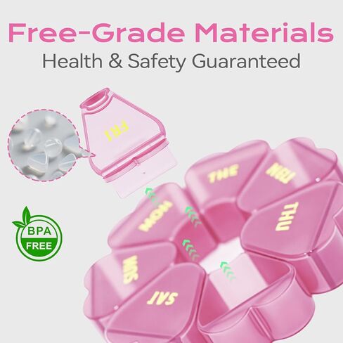 Pill Organizer Weekly - Cute Medicine Pill Organizer 7 Day, Large Daily Pill Box for Travel, SHIJOINYU Pill Dispenser Case 1 Time a Day for Medication/Supplement/Fish Oil (Pink) in Saudi Arabia